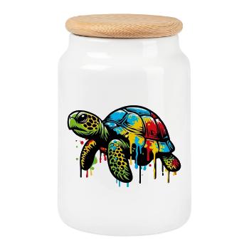 Tortue - Boîte à biscuits avec couvercle en bois - blanc - Devant