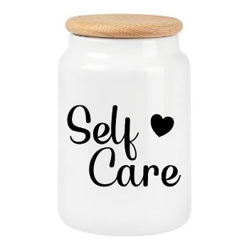 self care Selbstliebe Selbstfürsorge einzigartig - Keksdose mit Holzdeckel - Weiß - Vorne