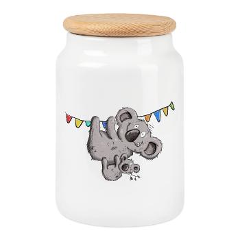 Funny Koala Bear with Koala Baby Shower - Cookie Jar with Wooden Lid - white - Front