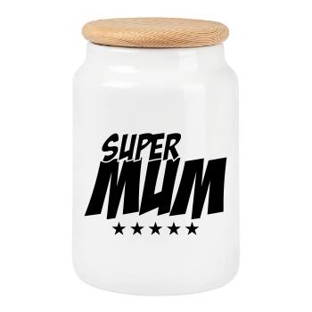 Super Maman - Fête des Mères - Boîte à biscuits avec couvercle en bois - blanc - Devant