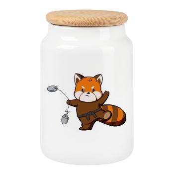 Cute Panda Does Kung Fu - Cookie Jar with Wooden Lid - white - Front