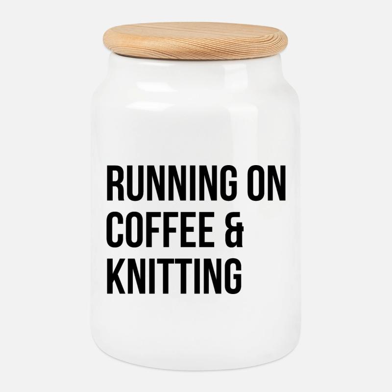 Knitting - Cookie Jar with Wooden Lid - white