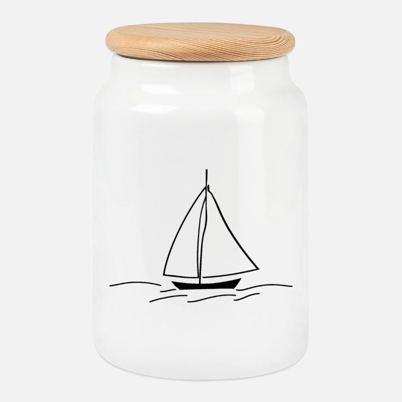 Segelboot in Lineart, Abenteuer und Freiheit - Keksdose mit Holzdeckel - Weiß