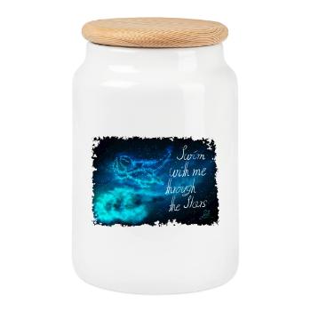 Swim through the stars - Cookie Jar with Wooden Lid - white - Front