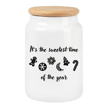 "It's the sweetest time of the year" Gingerbread - Cookie Jar with Wooden Lid - white - Front