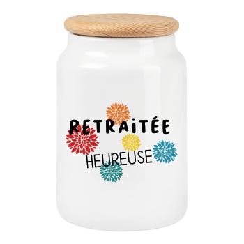 RETRAITE. RETRAITE. RETRAITEE. BONNE RETRAITE - Boîte à biscuits avec couvercle en bois - blanc - Devant
