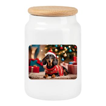 Teckel de Noël mignon - Boîte à biscuits avec couvercle en bois - blanc - Devant