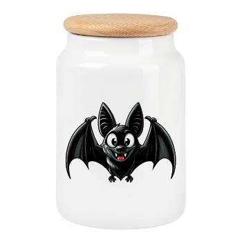 Bat - Cookie Jar with Wooden Lid - white - Front