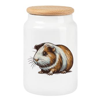 Guinea pig - Cookie Jar with Wooden Lid - white - Front