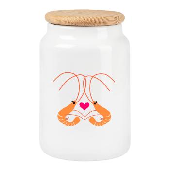 Shrimps in love - Cookie Jar with Wooden Lid - white - Front