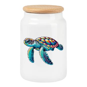 Turtle - Cookie Jar with Wooden Lid - white - Front