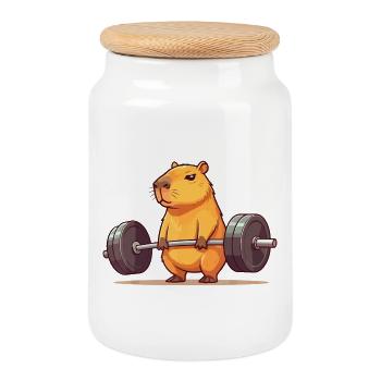 Deadlift Capybara Funny Fitness Capy Lover - Cookie Jar with Wooden Lid - white - Front