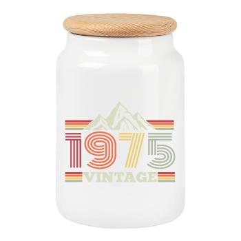Geburtstag 1975 Retro Natur Wandern Berge - Keksdose mit Holzdeckel - Weiß - Vorne