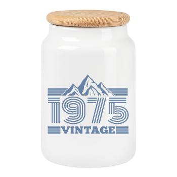Geburtstag 1975 Retro Natur Wandern Berge - Keksdose mit Holzdeckel - Weiß - Vorne