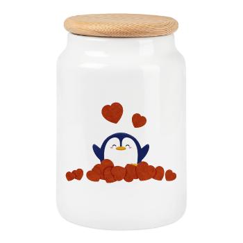 Süßer Pinguin umgeben von Herzen - Keksdose mit Holzdeckel - Weiß - Vorne