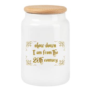 Plus lentement - Boîte à biscuits avec couvercle en bois - blanc - Devant