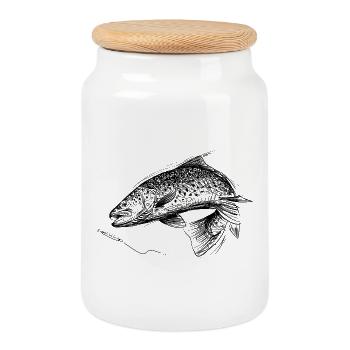 Fish of life! - Sea Trout Fishing Tshirt - Cookie Jar with Wooden Lid - white - Front