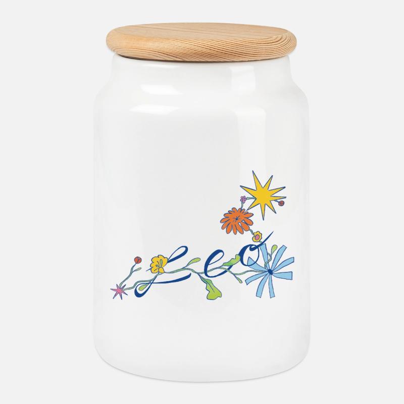 Leo – Kreative Sternzeichen-Illustration - Keksdose mit Holzdeckel - Weiß