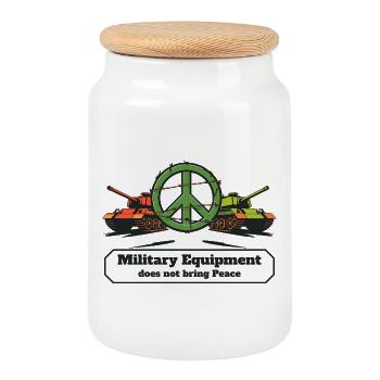 Military equipment does not bring peace - Cookie Jar with Wooden Lid - white - Front