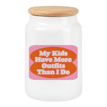 Outfit Battle Mom vs. Kids - Cookie Jar with Wooden Lid - white - Front