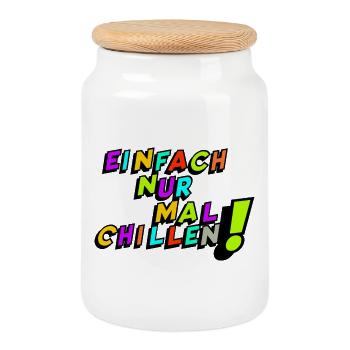 Urlaub, Ferien Spruch Shirt Sticker Lustig chillen - Keksdose mit Holzdeckel - Weiß - Vorne
