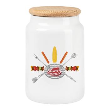 Illustration de barbecue – BBQ pour de vrais gars - Boîte à biscuits avec couvercle en bois - blanc - Devant