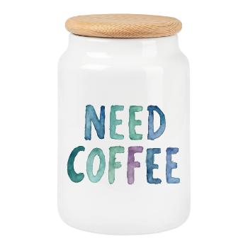 Need Coffee Watercolor Text - Cookie Jar with Wooden Lid - white - Front