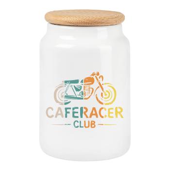 Caferacer retro Optik - Motorrad und Moped Freunde - Keksdose mit Holzdeckel - Weiß - Vorne