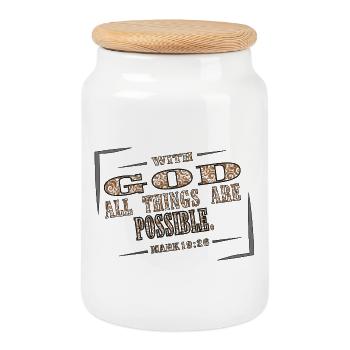 With God all things are Possible - Cookie Jar with Wooden Lid - white - Front