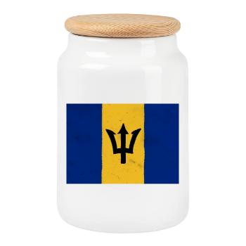 Flag of Barbados - Cookie Jar with Wooden Lid - white - Front