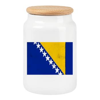 Flag of Bosnia and Herzegovina - Cookie Jar with Wooden Lid - white - Front