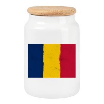 Flag of Chad - Cookie Jar with Wooden Lid - white - Front
