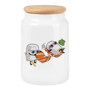 Summer Sushi - Cookie Jar with Wooden Lid - white - Front