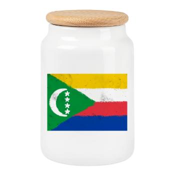 Drapeau des Comores - Boîte à biscuits avec couvercle en bois - blanc - Devant
