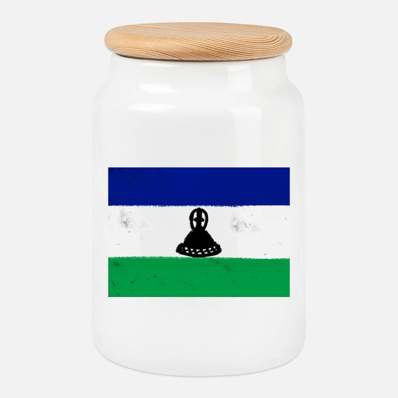 Drapeau du Lesotho - Boîte à biscuits avec couvercle en bois - blanc