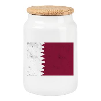 Drapeau du Qatar - Boîte à biscuits avec couvercle en bois - blanc - Devant