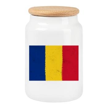 Flag of Romania - Cookie Jar with Wooden Lid - white - Front