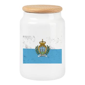 Drapeau de Saint-Marin - Boîte à biscuits avec couvercle en bois - blanc - Devant