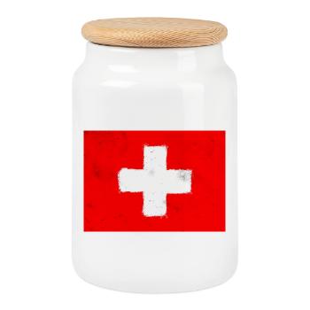 Drapeau de la Suisse - Boîte à biscuits avec couvercle en bois - blanc - Devant
