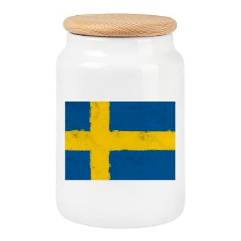 Drapeau de la Suède - Boîte à biscuits avec couvercle en bois - blanc - Devant