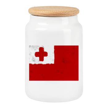 Flag of Tonga - Cookie Jar with Wooden Lid - white - Front