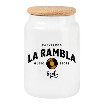 "La Rambla Soul" Barcelona Vintage Music Store - Cookie Jar with Wooden Lid - white - Front