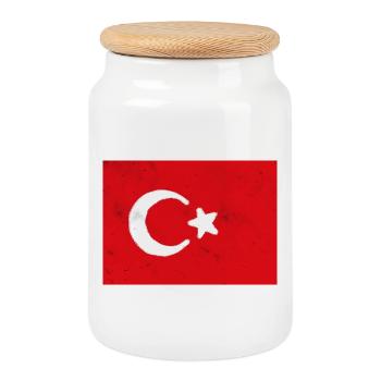 Turkish Flag Abstract Art Print - Cookie Jar with Wooden Lid - white - Front