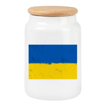 Flag of Ukraine - Cookie Jar with Wooden Lid - white - Front