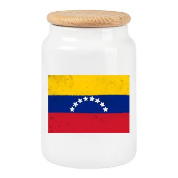 Flag of Venezuela - Cookie Jar with Wooden Lid - white - Front