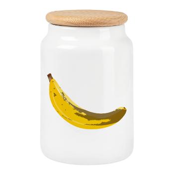 Overripe banana with brown spots illustration - Cookie Jar with Wooden Lid - white - Front