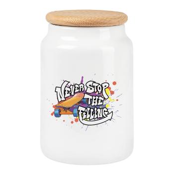 Skateboard Graffiti Motivation Design - Cookie Jar with Wooden Lid - white - Front