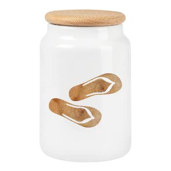 Flip Flops Holz Latschen Urlaub Natur Fun Sommer - Keksdose mit Holzdeckel - Weiß - Vorne