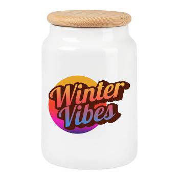 Winter Vibes Retro Gradient - Cookie Jar with Wooden Lid - white - Front