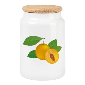 Mirabelle plum motif with juicy flesh - Cookie Jar with Wooden Lid - white - Front
